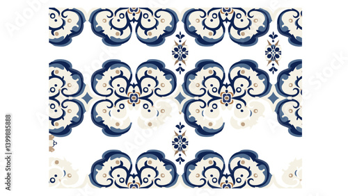 Classic Arabesque Pattern in Blue and White – Seamless Tile 2