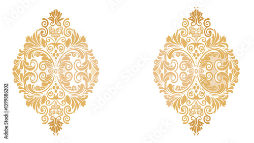 Seamless Vintage Damask Ornament with Golden Lines
