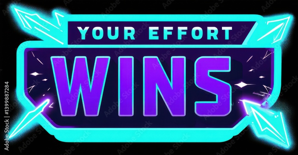 Bright graphic displays text Your Effort Wins. Vivid cyan, purple hues dominate design. Lightning bolts accentuate message, creating energetic visual impact. Bold typography emphasizes success. Bright graphic displays text Your Effort Wins. Vivid cyan, purple hues dominate design. Lightning bolts accentuate message, creating energetic visual impact. Bold typography emphasizes success.