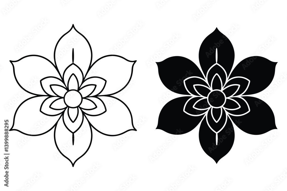 Fototapeta premium Flower Ornament Silhouette Vector Illustration.