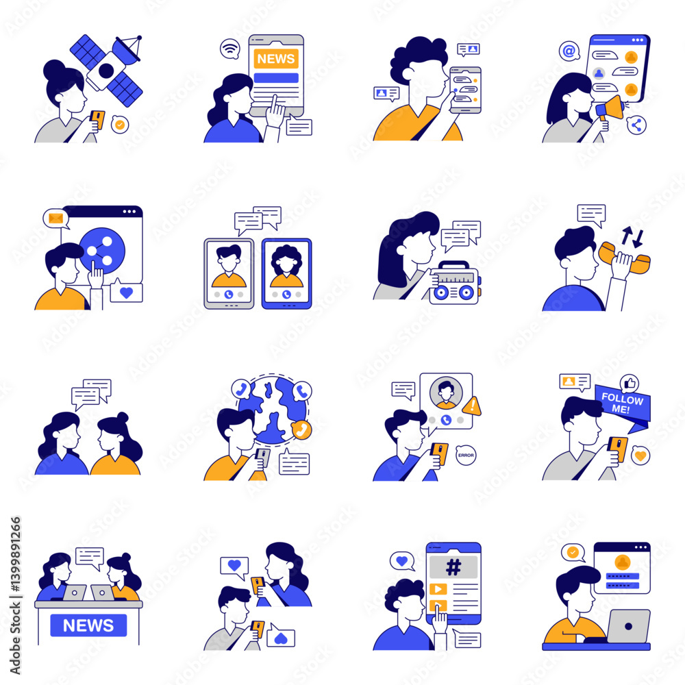 Fototapeta premium Set of Communication and Conversation Flat Icons