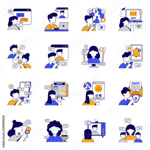 Set of Communication Flat Icons 


