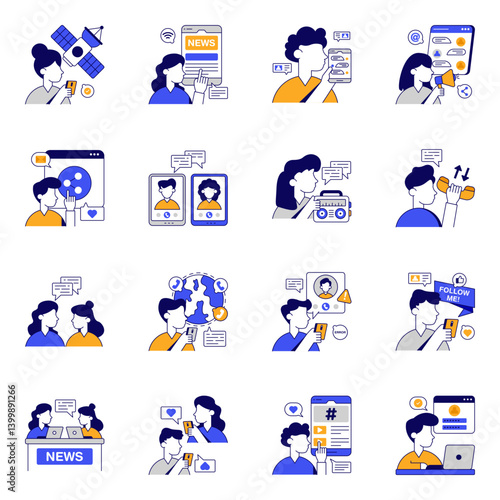 Set of Communication and Conversation Flat Icons

