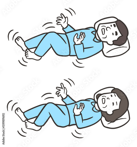 入眠時ミオクローヌスを起こしている中年男性と女性、痙攣