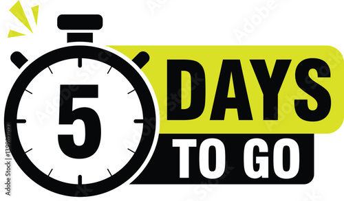 Five day to go icon in flat style. Promo label with alarm clock vector illustration 
