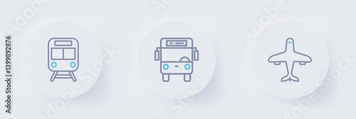 Set line Plane, Bus and Train and railway icon. Vector