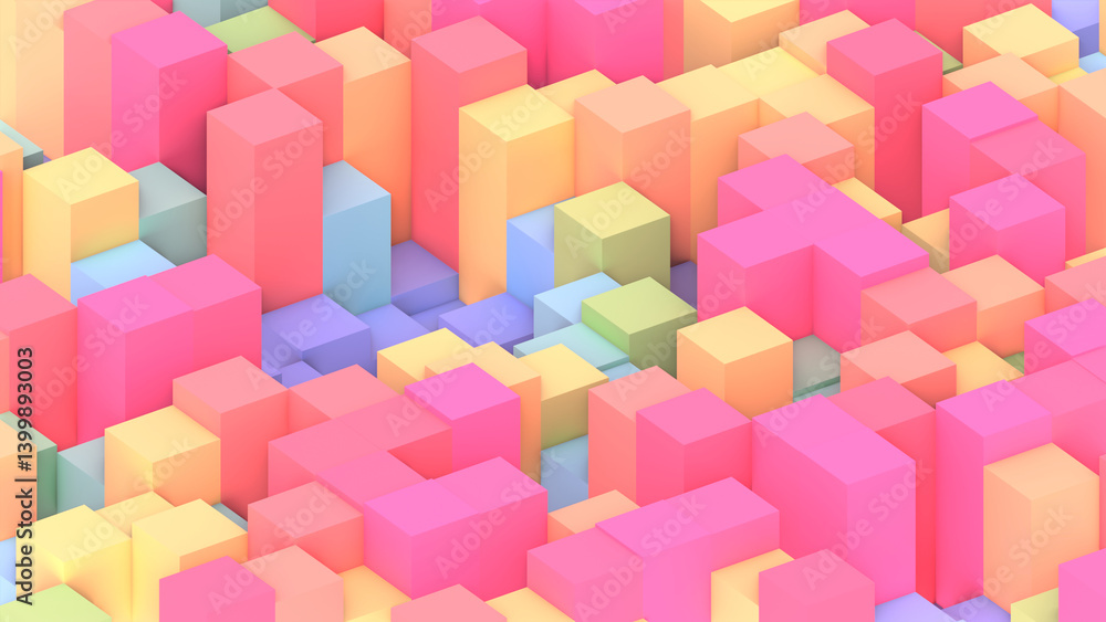 Obraz premium 3D render waving rainbow cubes.