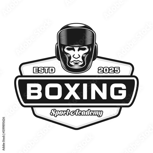 Boxing club academy logo emblem vector design monochrome