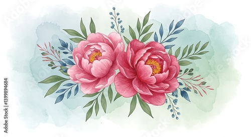 Watercolor Whispers of Peonies AI Generated