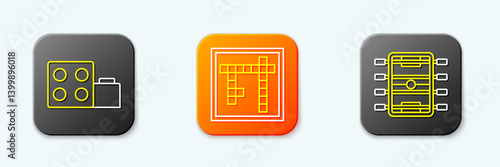 Set line Toy building block bricks, Bingo and Hockey table icon. Vector