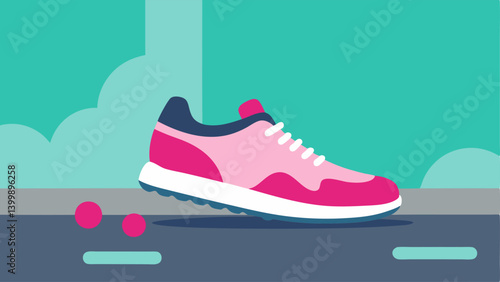 Foot and Gum Focus A closeup illustration showing a sneaker lifting off the ground. The sole of the shoe is caked with bright pink bubble gum which is visibly stretching toward the