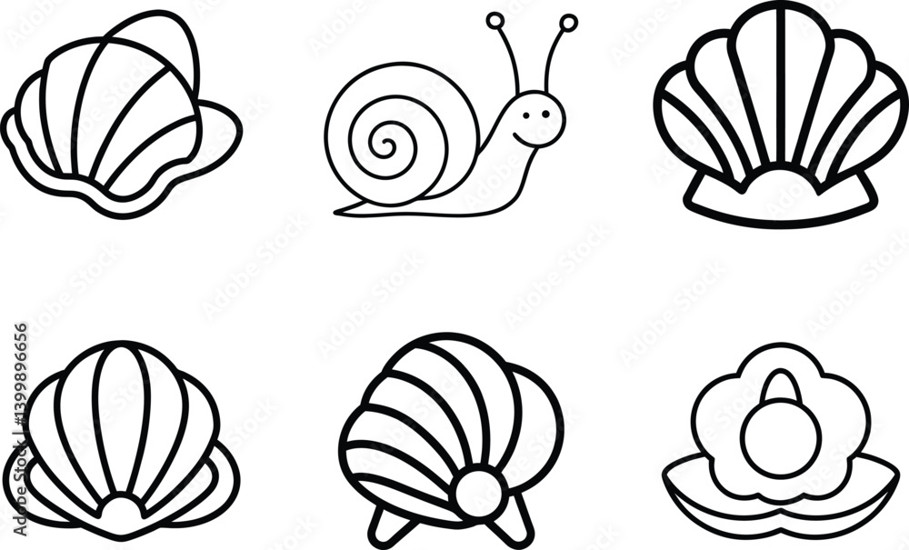 Sea Shells and Snail Line Art Icons – Minimalist Marine Life Clipart Set Sea Shells and Snail Line Art Icons – Minimalist Marine Life Clipart Set