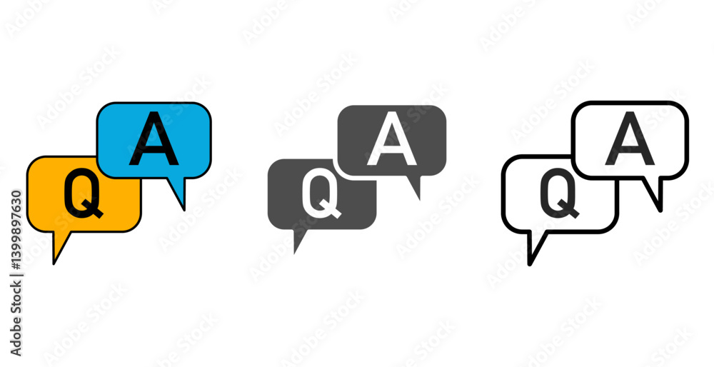 Set of FAQ, questions and answers icon on white background. Set of FAQ, questions and answers icon on white background.