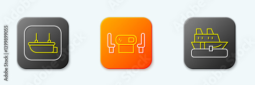Set line Lifeboat, Poker table and Cruise ship icon. Vector