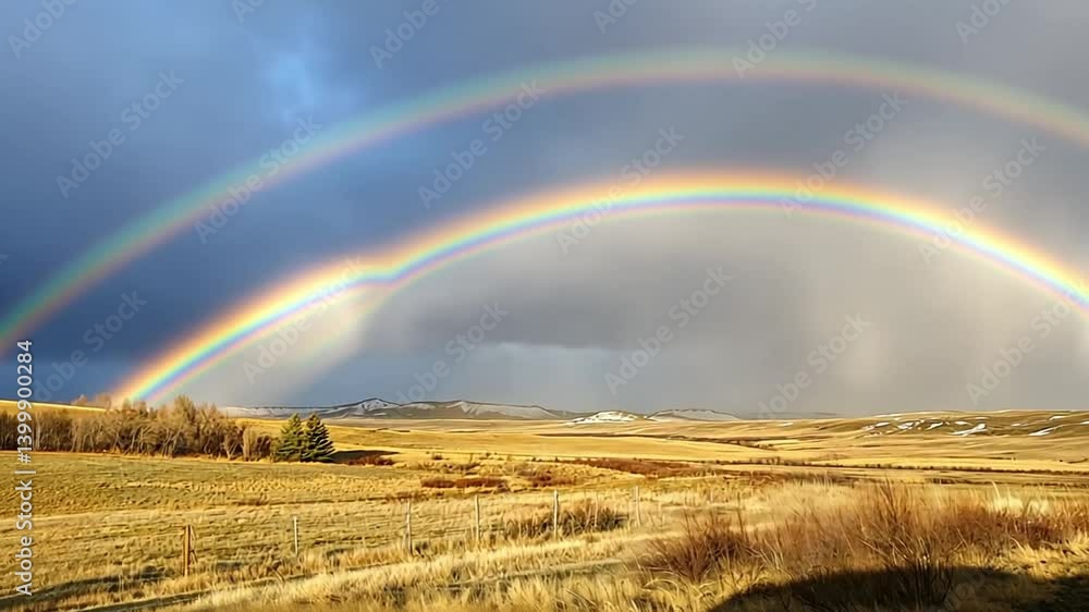 Double Rainbow Over Golden Field, A Symphony of Colors and Nature's Grandeur Double Rainbow Over Golden Field, A Symphony of Colors and Nature's Grandeur