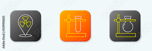 Set line Radioactive in location, Test tube flask stand and icon. Vector