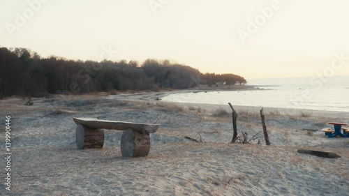 Wallpaper Mural Wooden Bench by the Baltic Sea Framed by Dry Grass and Ocean Calm Torontodigital.ca