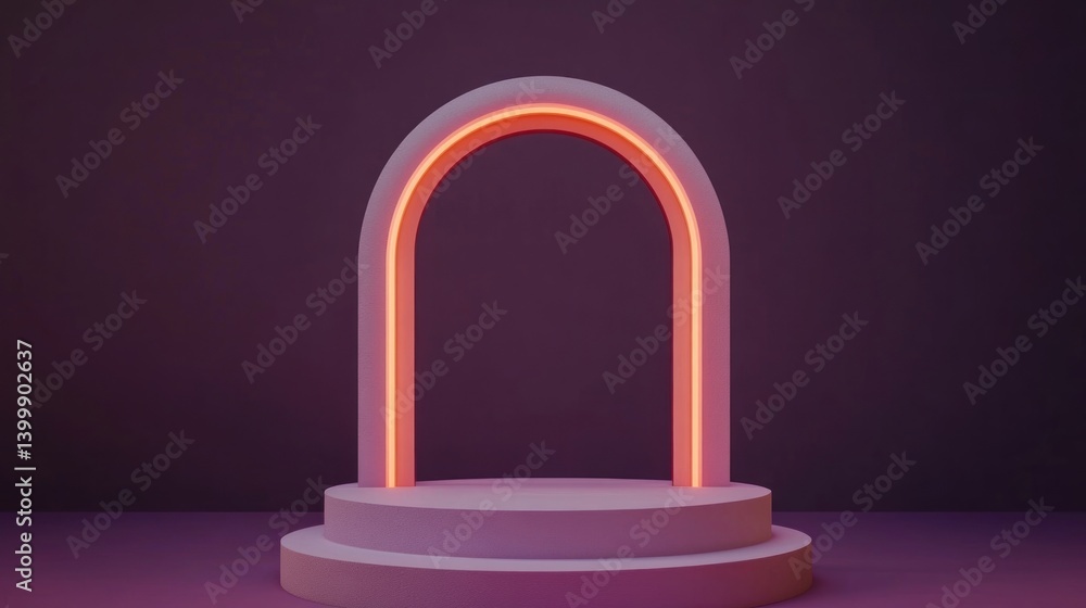 A modern, minimalist, illuminated archway podium display. A modern, minimalist, illuminated archway podium display.