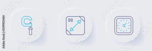 Set line Clock, Diagonal measuring and Micrometer icon. Vector