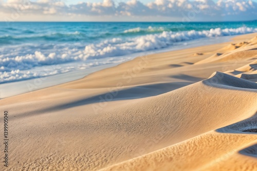 seascape abstract beach background blur bokeh light of calm sea and sky focus on sand foreground concept paisaje marino abstracto playa fondo desenfoque bokeh luz de mar en calma sahil kumsal