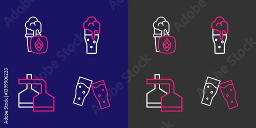 Set line Glass of beer, Beer brewing process, and icon. Vector