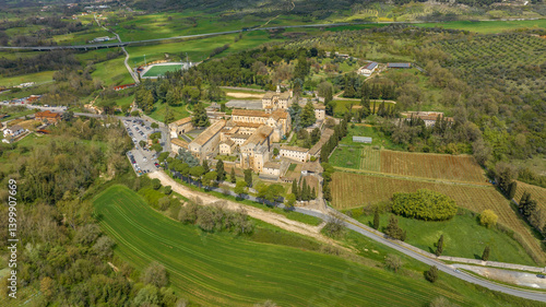 Obraz na płótnie Aerial view of Casamari Abbey located near Frosinone, Lazio, Italy. It is a Cistercian abbey, example of early Italian Gothic architecture in the Burgundian style. It was declared a National Monument. w salonie