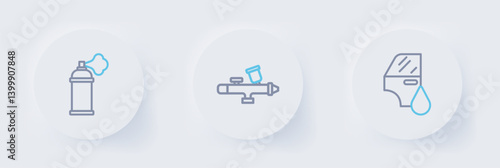 Set line Car painting, Paint spray gun and can icon. Vector