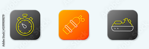 Set line Stopwatch, Aqualung and Jet ski icon. Vector