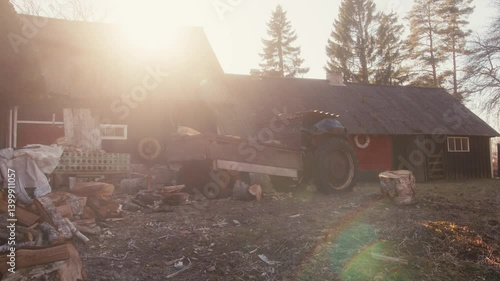 Wallpaper Mural Farmyard Tractor with Sun in the Background Torontodigital.ca