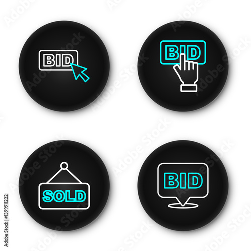 Set line Bid, Auction sold, and icon. Vector