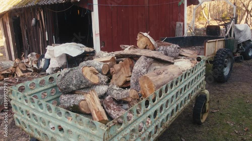 Wallpaper Mural Firewood Loaded in Cart Outside Wooden Shed Torontodigital.ca