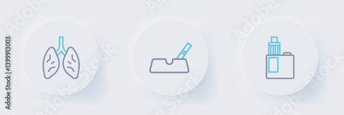 Set line Vape mod device, Ashtray with cigarette and Lungs icon. Vector