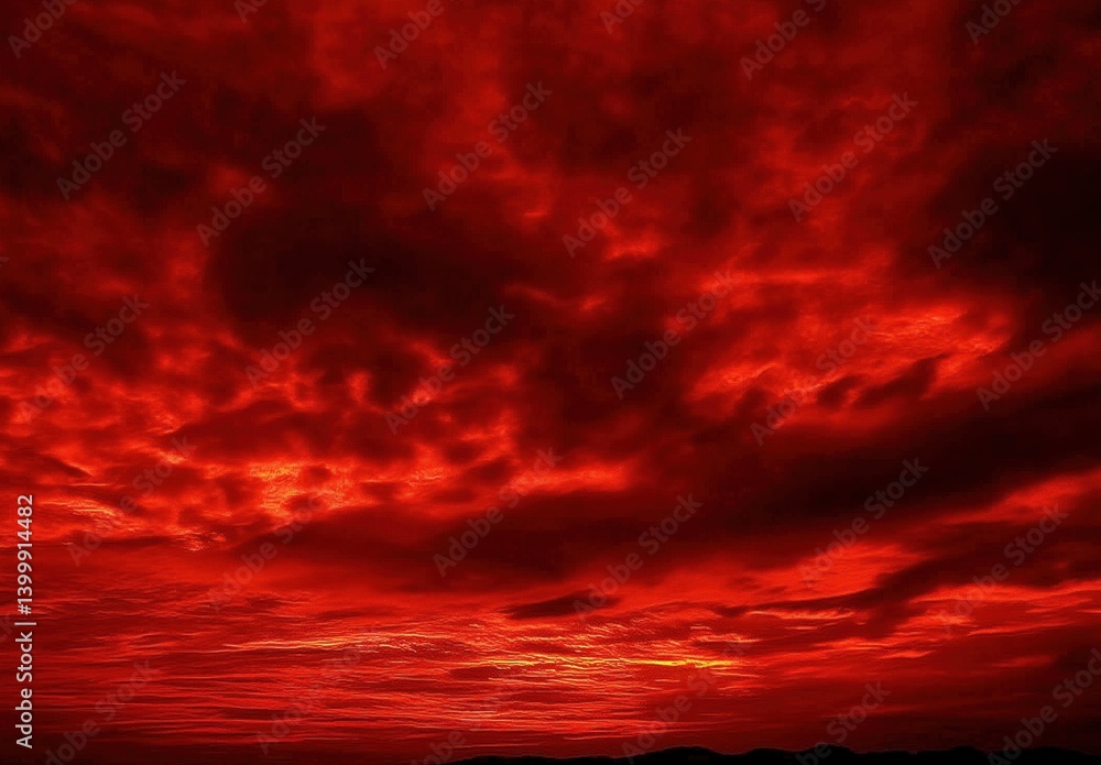 Fototapeta premium Intense Red Sky with Dramatic Clouds Illuminating the Dusk Horizon