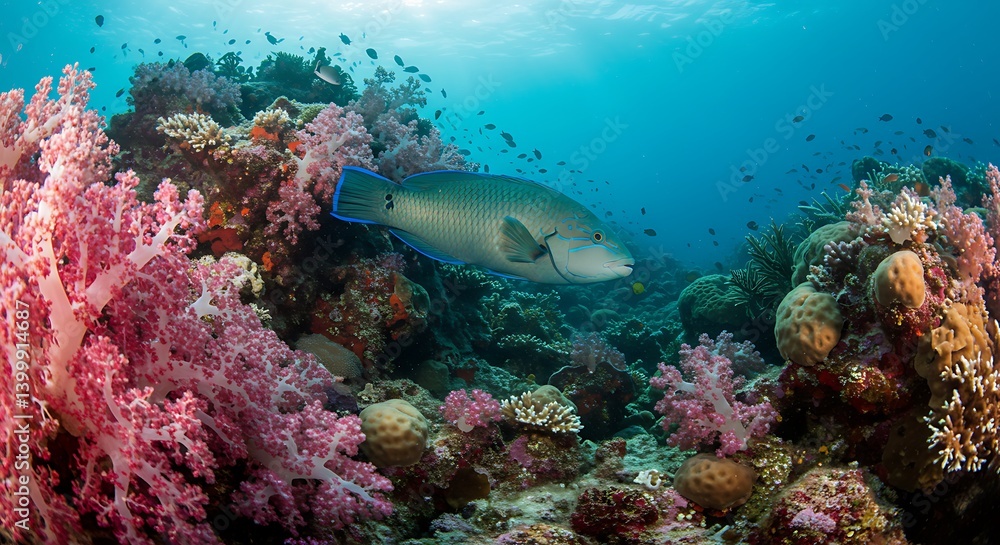 Fototapeta premium Ocean Majesty Peaceful Reef Scene Vibrant Coral Life Underwater Paradise AI Generated