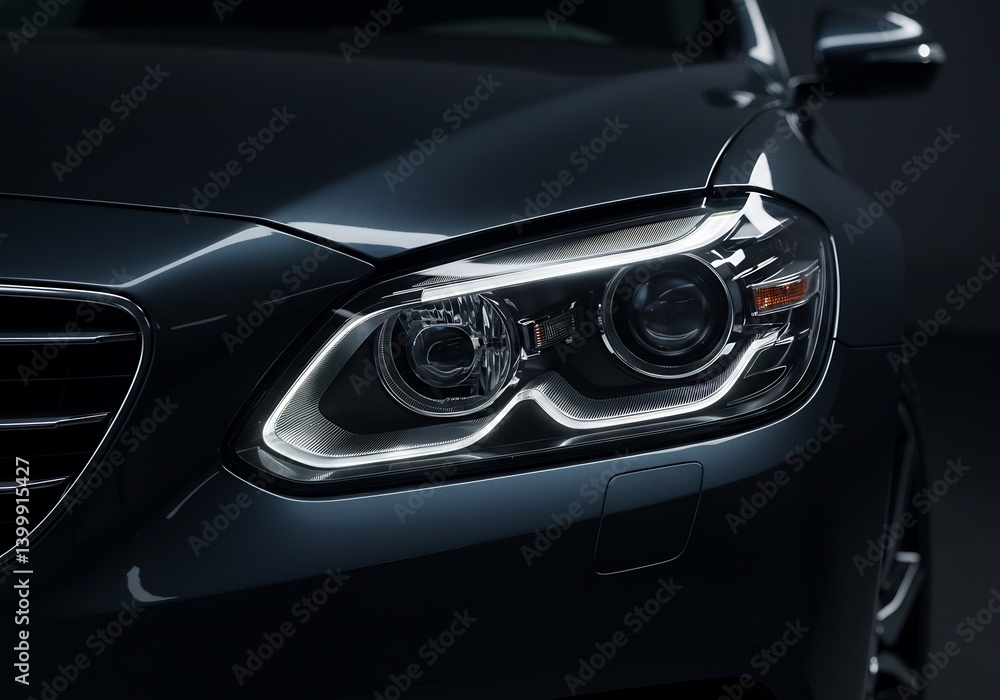 Sleek Car Headlight Dramatic Low Light. AI Generated Sleek Car Headlight Dramatic Low Light. AI Generated