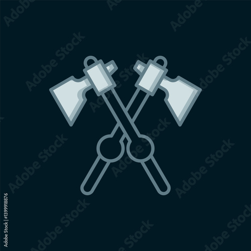 Line Crossed medieval axes icon isolated on black background. Battle axe, executioner axe. Medieval weapon. Flat filled outline style with shadow. Vector