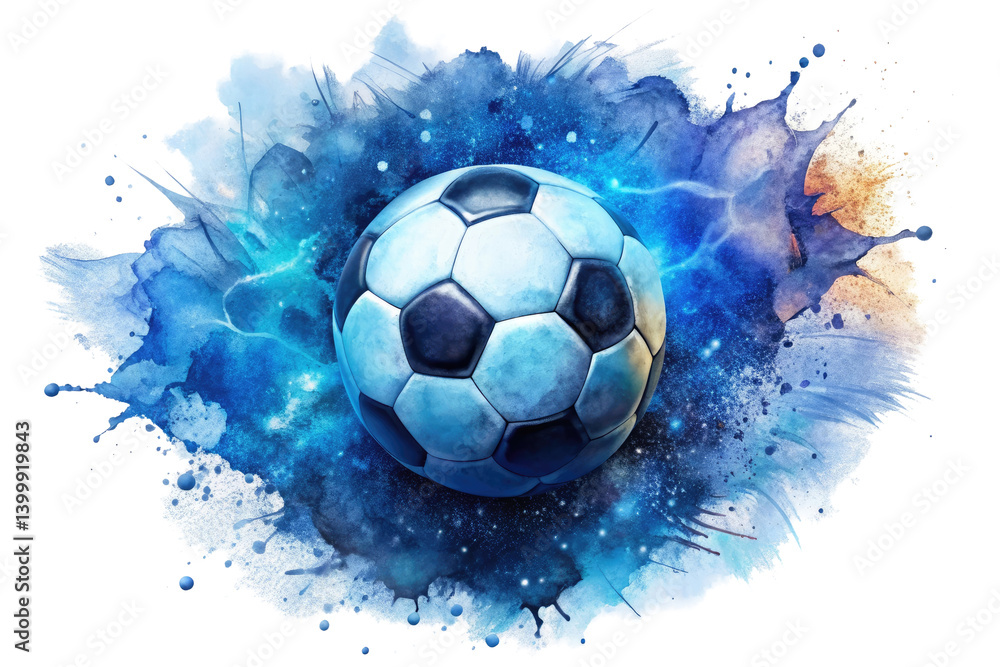 Fototapeta premium soccer ball with blue watercolor isolated on transparent white background, clipping path