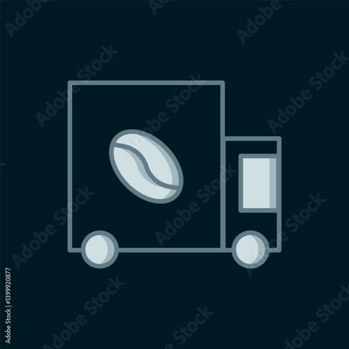 Line Coffee street truck machine icon isolated on black background. Delivery coffee. Flat filled outline style with shadow. Vector