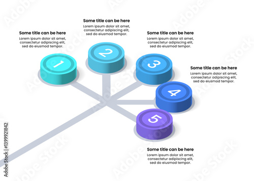 Infographic template. Isometric tree with numbers and 5 columns
