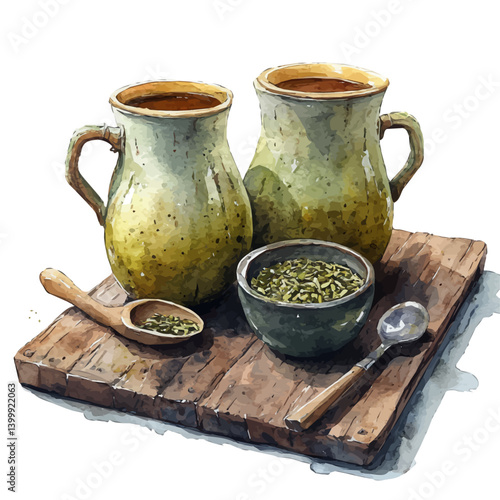 Yerba Mate, watercolor vector, isolated on a white background.