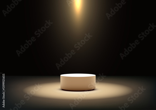 3d cylindrical white podium illuminated by spotlight award ceremony product display mockup showroom showcase