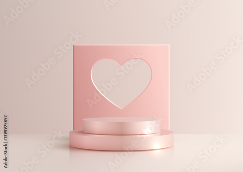 3D soft pink heart shaped b...