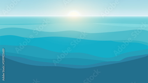 Serene ocean sunrise sunset calm waves blue water horizon peaceful nature scenic landscape