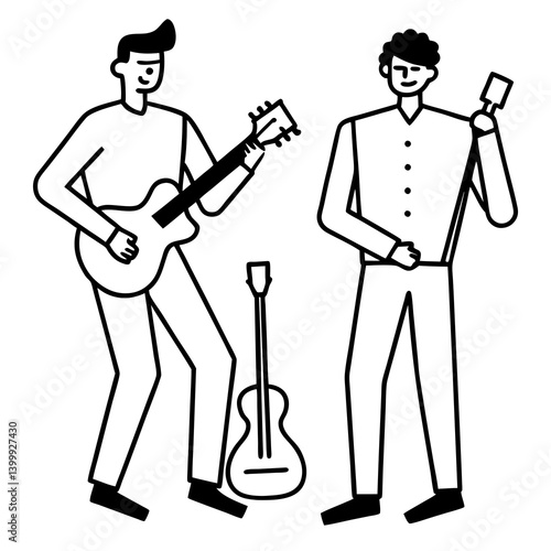 Musicians vector hand drawn characters on line art