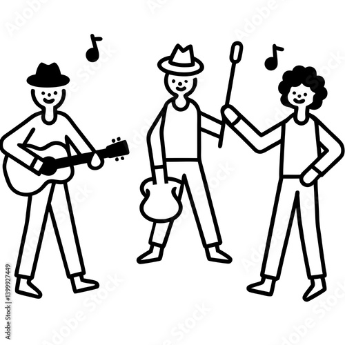 Musicians vector hand drawn characters on line art