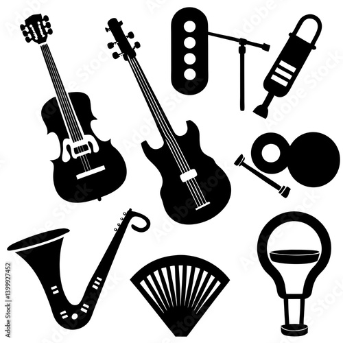 Music instrument 9 icon pack  silhouette