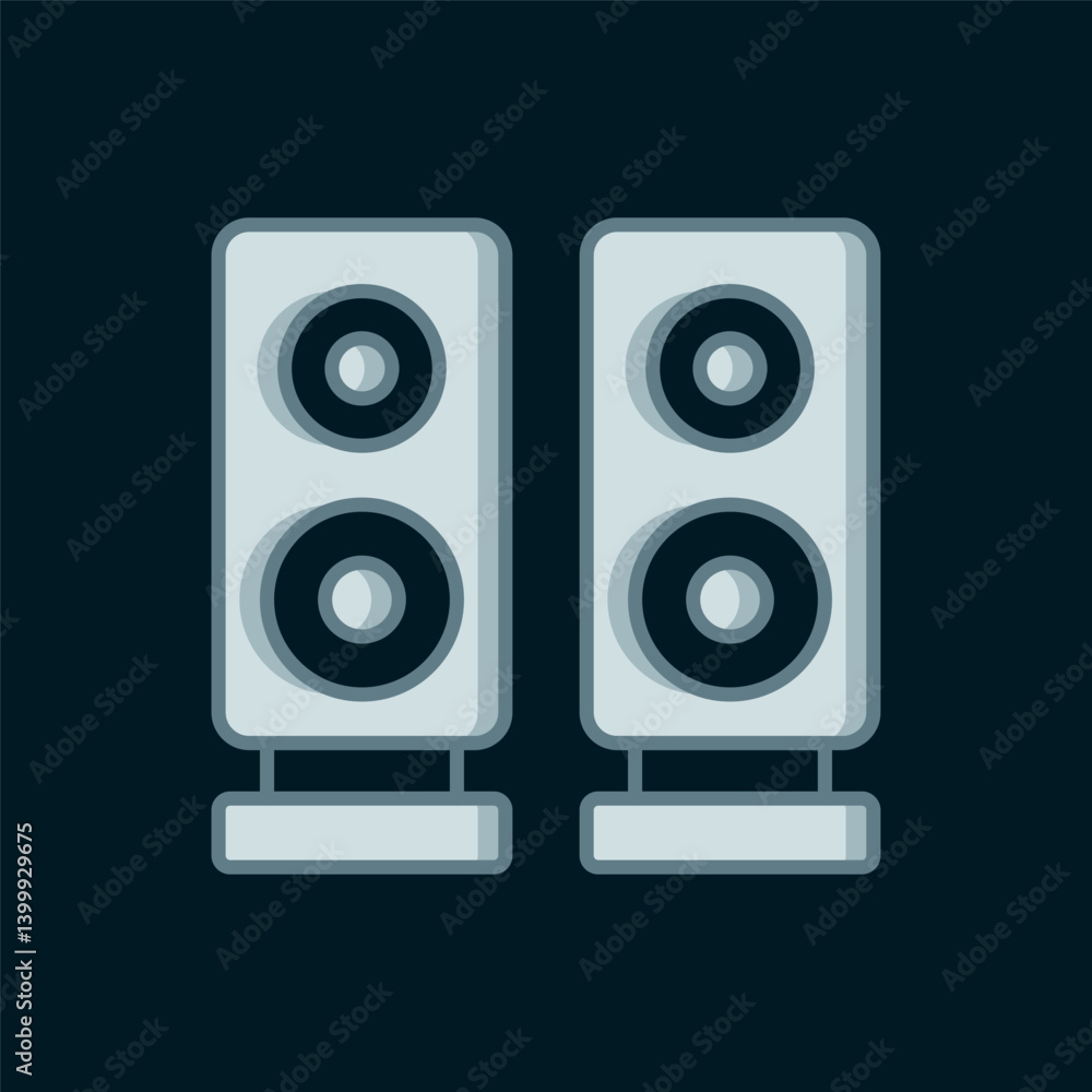 Obraz premium Line Stereo speaker icon isolated on black background. Sound system speakers. Music icon. Musical column speaker bass equipment. Flat filled outline style with shadow. Vector