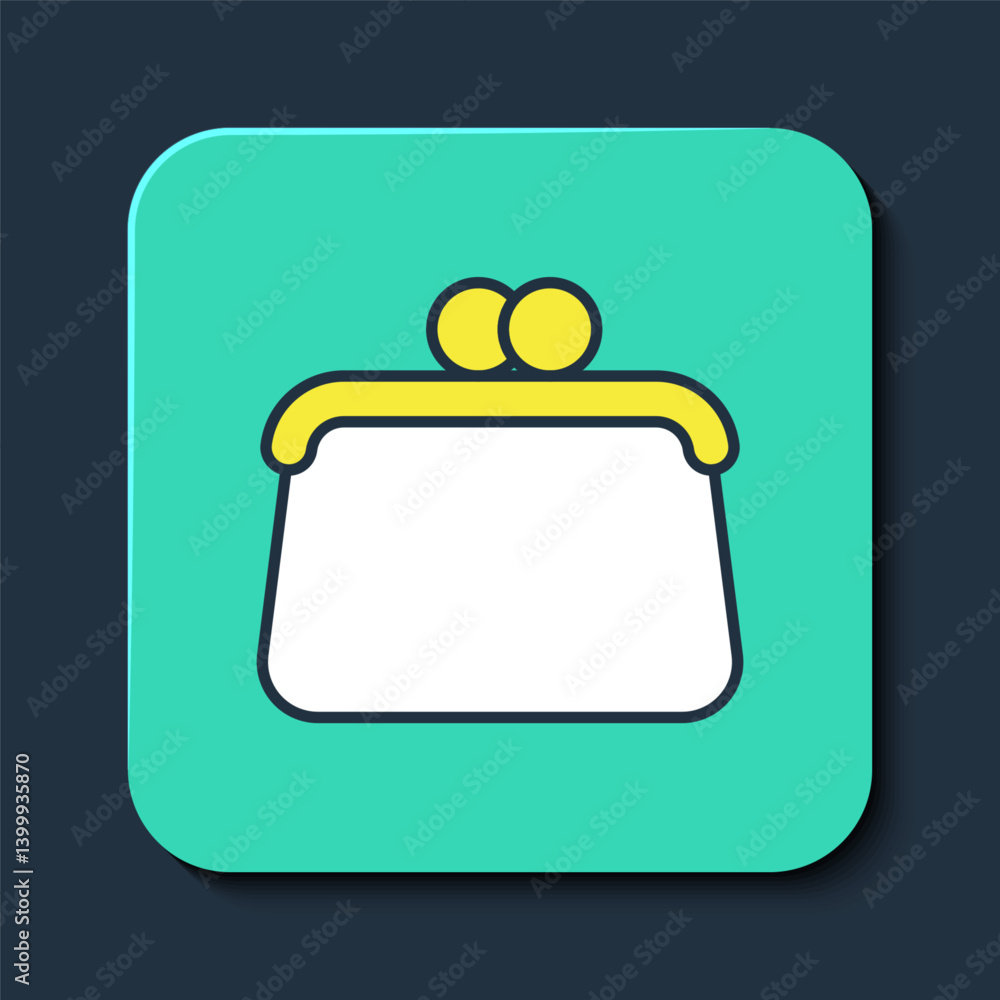 Naklejka premium Filled outline Handbag icon isolated on blue background. Female handbag sign. Glamour casual baggage symbol. Turquoise square button. Vector