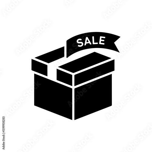 Product Box with Sale Ribbon Representing Discounted Sale Items