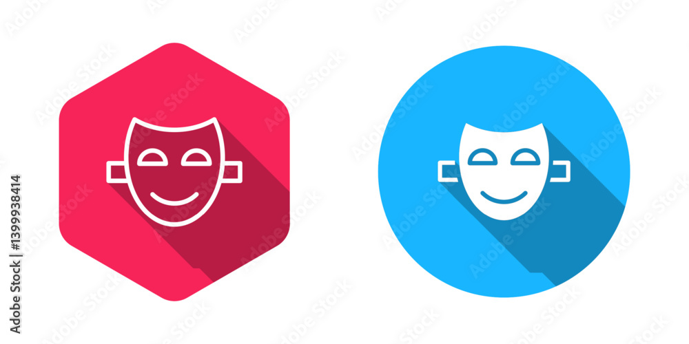 Filled and outline Comedy theatrical mask icon isolated with long shadow background. Vector Filled and outline Comedy theatrical mask icon isolated with long shadow background. Vector